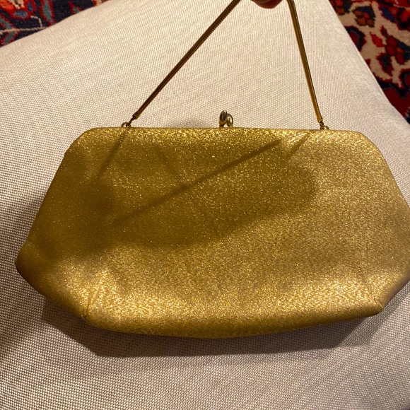 Vintage H L USA Gold Clutch Handbag Purse Wallet kiss closure & attached wallet - Picture 6 of 16